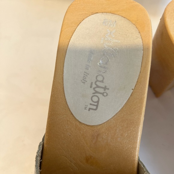 VINTAGE 90’s/Y2K White Leather Wooden Chunky Heel Open Toe Mule Size 8 - Picture 6 of 10